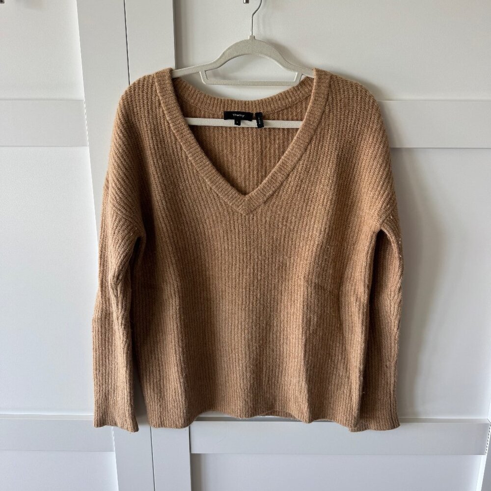 Theory Tan V Neck Sweater